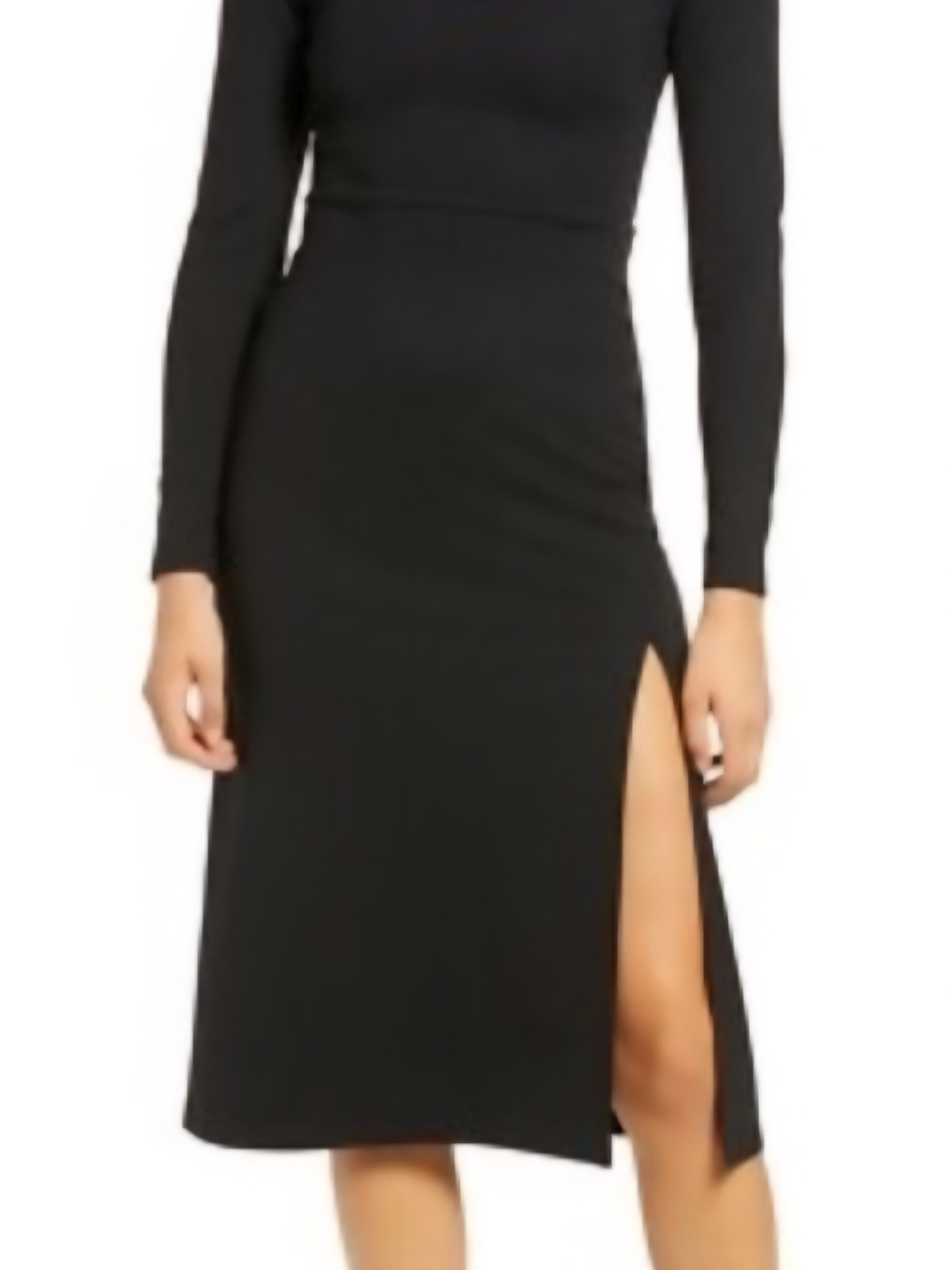 Leith Black Long Sleeve Midi Dress with High Side Slit